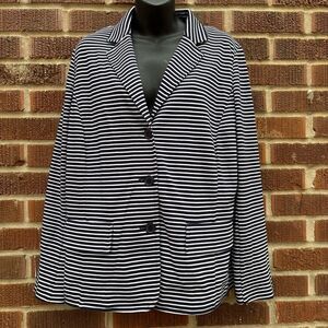 Talbots Blazer Women Size XL Black White Stripes Cotton Blend Nautical